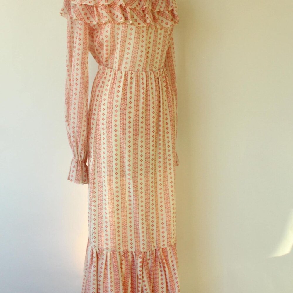 Vintage 1960s 1970s Skirt and Blouse, Neiman-Marcus Orange and Cream Peasant Sty - Picture 8 of 10